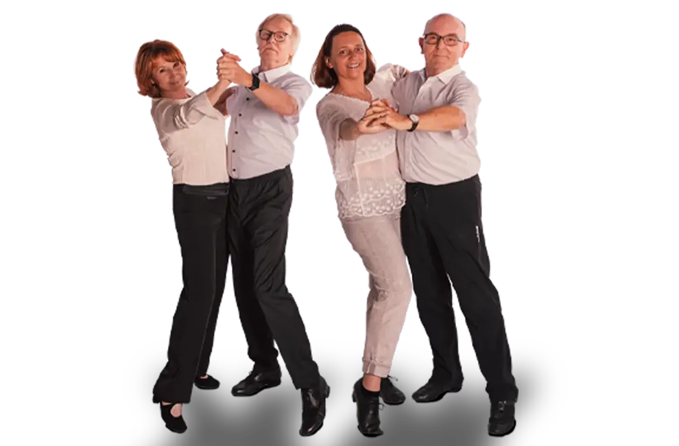 Zwei Paare tanzen klassischen Tanz, symbolisieren die Gemeinschaft im Sportverein Turngemeinde Landshut.