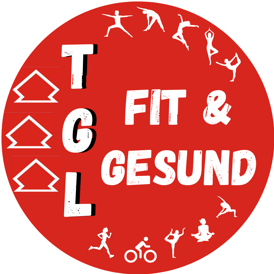 Rotes Logo mit Schriftzug "TGL Fit & Gesund" und sportlichen Silhouetten symbolisiert die Turngemeinde Landshut.