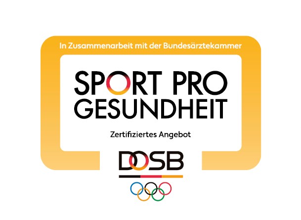 Das Logo "Sport pro Gesundheit" zeigt das DOSB-Emblem und fördert gesunde Sportangebote für Vereine wie die Turngemeinde Landshut.
